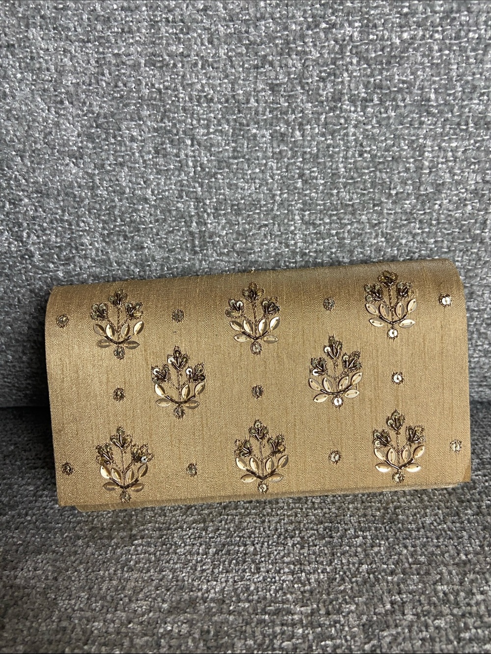 fabindia Gold Embroidered Floral Clutch
